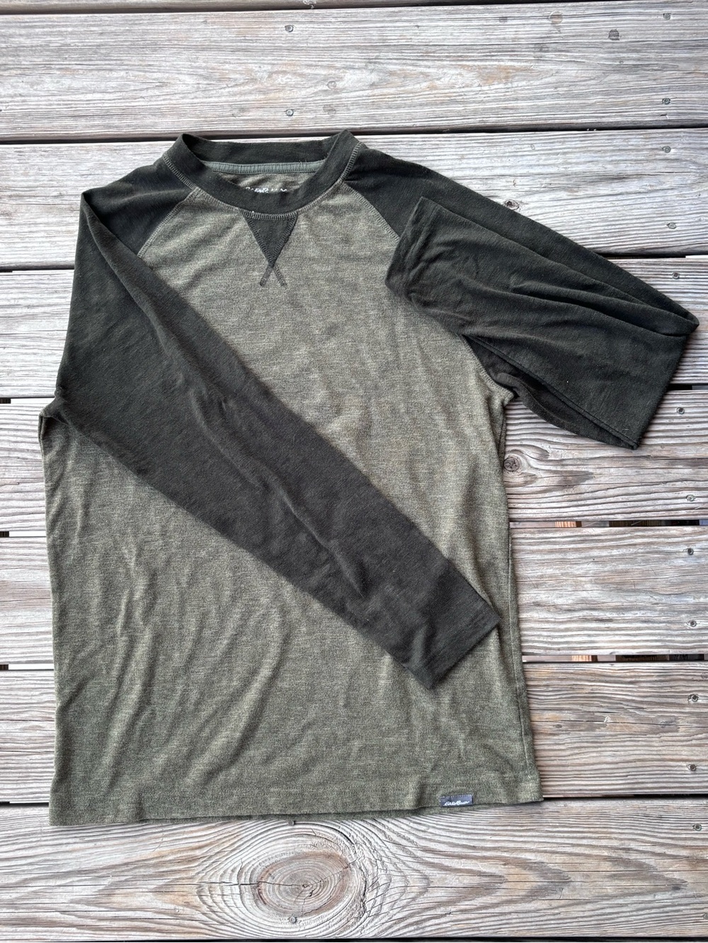 Eddie Bauer Olive Thermal with Dark Green Raglan Long Sleeve Tee